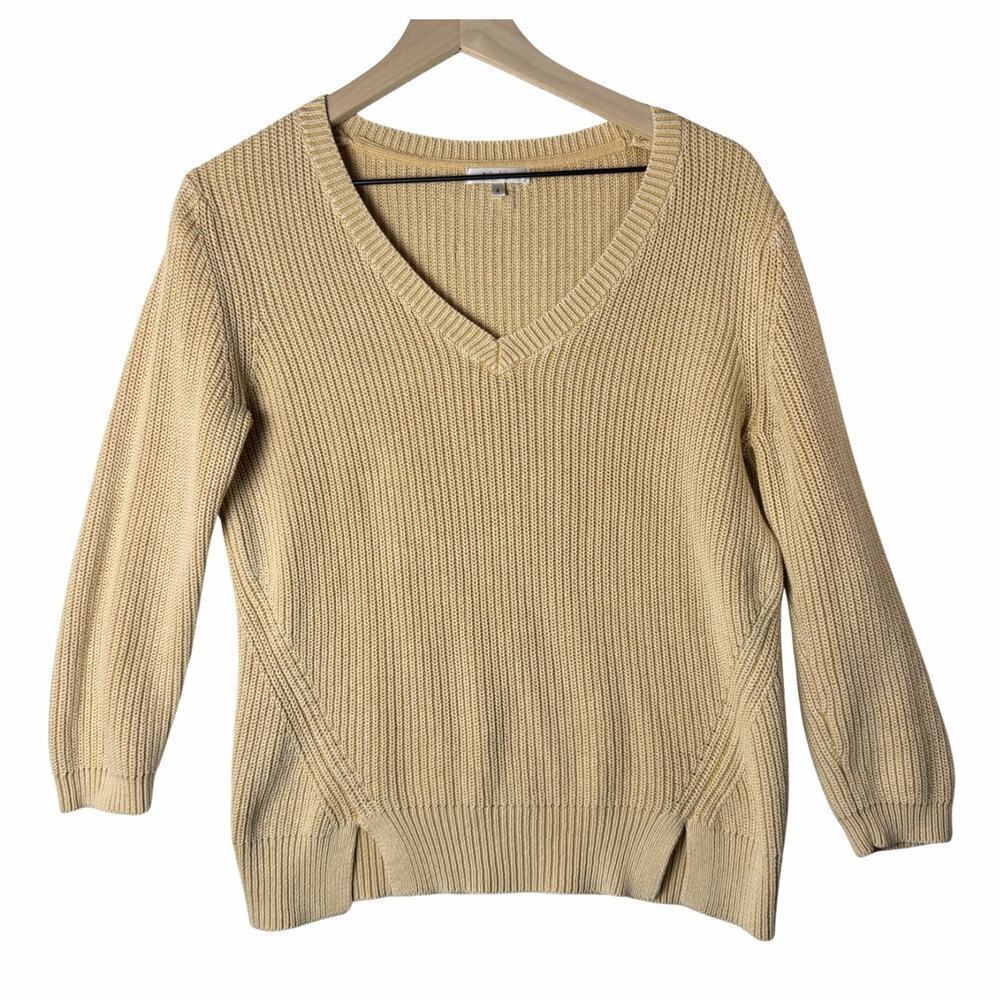 Tyler Boe V-Neck Sweater Yellow Cotton Blend Knit Women's size S